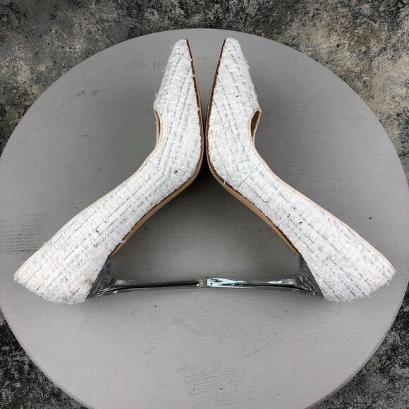 Nine West Women's 10.5M Tatiana White Silver Tweed Pointed Toe High Heel Pumps - Picture 9 of 13